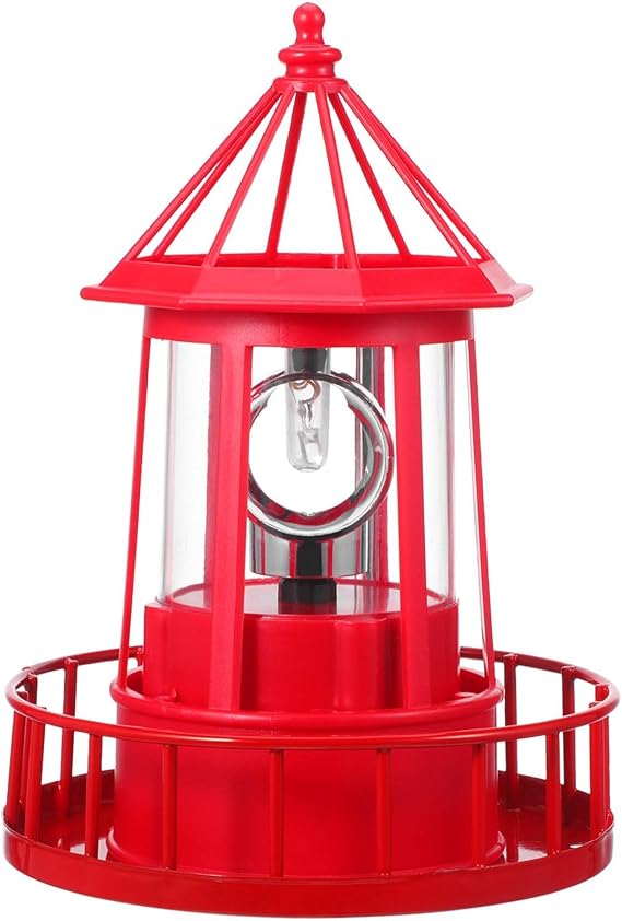 DOITOOL LED Solar Powered Rotating Lighthouse Outdoor Courtyard Solar Hanging Lamp Lawn Lantern for Patio Fence Garden Yard Decorations (Red)