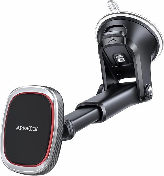 APPS2Car Magnetic Phone Mount, Dashboard Windshield Suction Cup Car Phone Holder Phone Mount with 6 Strong Magnets, Adjustable Telescopic Arm, Compatible with iPhone/Air/Pro/Max/All Smart Phones