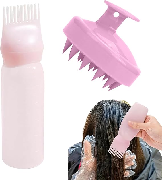Root Comb Hair Oil Applicator Bottle Set, Hair Dye Applicator with Scalp Massager Shampoo Brush for Home DIY Hair Coloring and Scalp Care Treatment