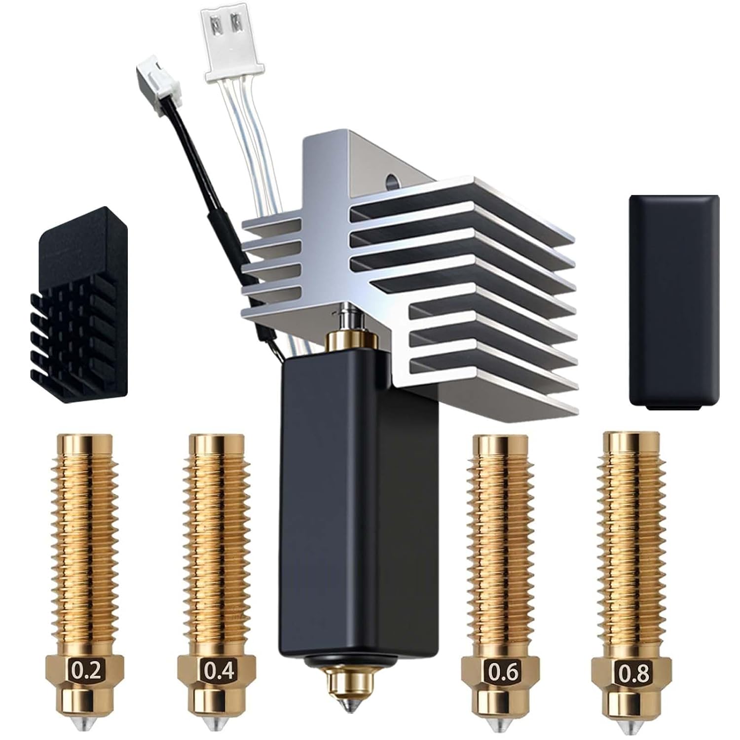 for Centauri Carbon Ceramic hotend, pre-Installed 0.4mm Brass Nozzle, Extruder hotend kit, Heat Sink Installed, with 0.2mm, 0.4mm, 0.6mm, 0.8mm Brass Nozzle, Silicone Sock and Nozzle Wipe