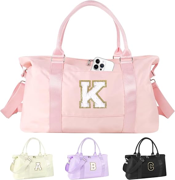 Dance Gym Duffel Bag for Teen Girls,Personalized Initial Travel Weekender Bag,Overnight Carry On Duffle for Women,Sports Travel Cheer Bag,Monogram Graduation Birthday Gifts for Tween Preppy(pink-K)