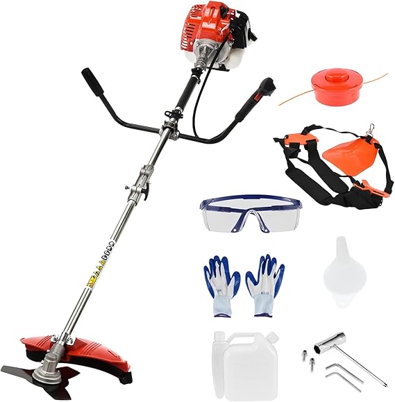 52cc Weed Wacker Gas Powered, 2 in 1 Gas String Trimmer/Edger Brush Cutter,Multi Yard Care Tools,Rubber Handle & Shoulder Strap Included, Lightweight Design Red