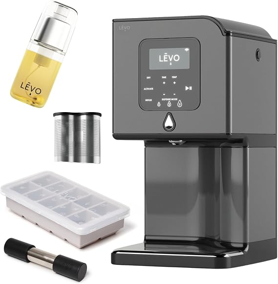 LEVO Lux Infuser Essential Bundle in Black Steel Includes Herb Press, Herb Block Tray (Grey), Extra Power Pod & Infusion Sprayer - Make Your Own Infused Oils & Butter - Easy Herbal Infusion Kit
