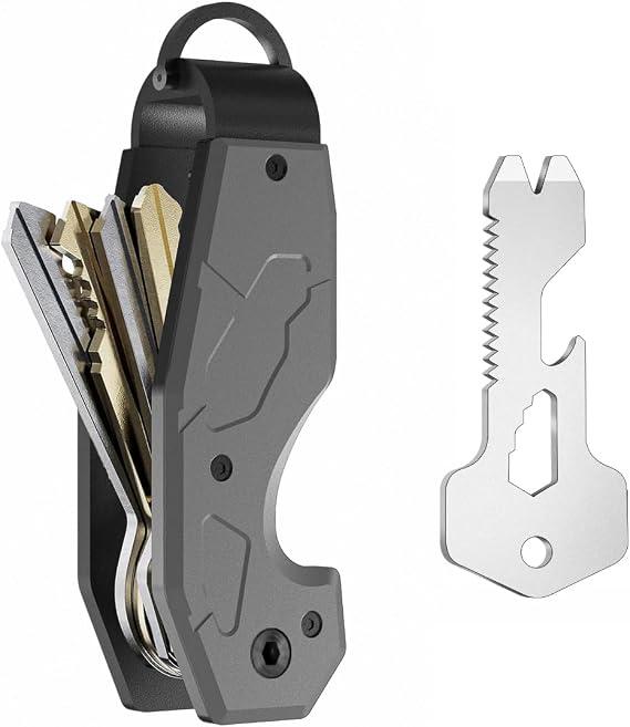 Zeeker Compact Key Organizer Keychain with Built-in Tools – Holds 1-6 Keys, Includes Bottle Opener, Hex Wrench, and Serrated Cutter – Minimalist Key Holder for Men and Women (Grey), Grey, black