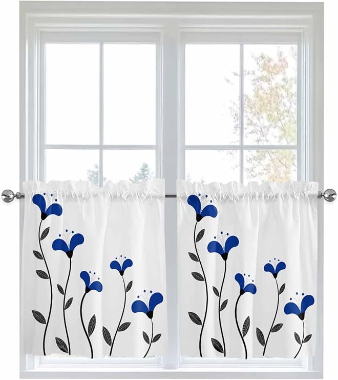 Red Modern Kitchen Curtain Vintage Floral Striped Leaves Lines Geometrical Printed
