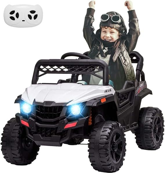 12V Kids Ride On Truck Car Electric Ride On Toy for Toddles with Remote Control, Spring Suspension, Led Lights, Music, White