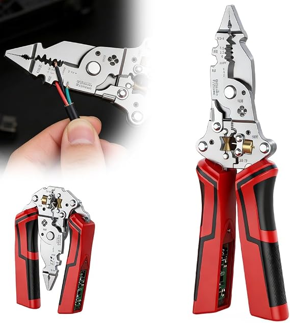 16 in 1 Wire Stripper Twister for Cutting and Pulling Wires, 2026 New Cable Scissors,Voltage Tester Pliers, Detectable 12-250V, Foldable for