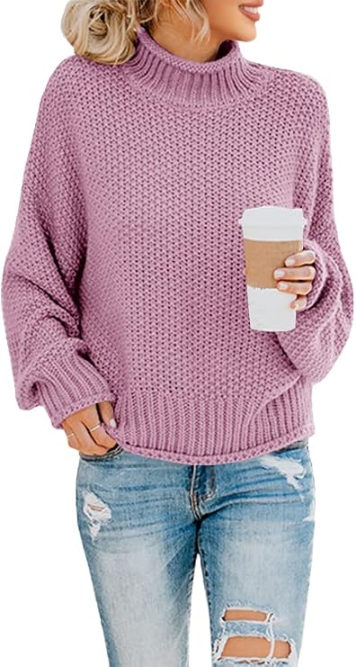 Saodimallsu Womens Turtleneck Oversized Sweaters Batwing Long Sleeve Pullover Loose Chunky Knit Jumper