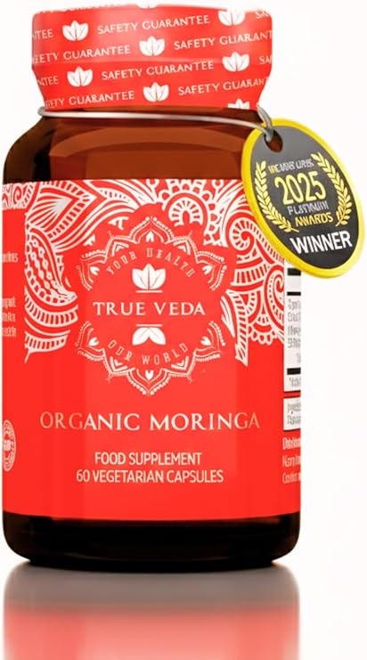 Organic Moringa Capsules, 10:1 Leaf Powder Extract, 60 Vegan Capsules, UK