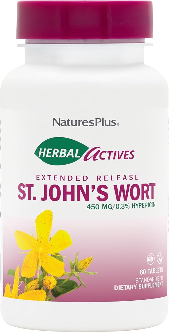NaturesPlus Herbal Actives St John's Wort, Extended Release - 60 Tablets - Non-GMO, Vegetarian, Gluten Free - 60 Servings
