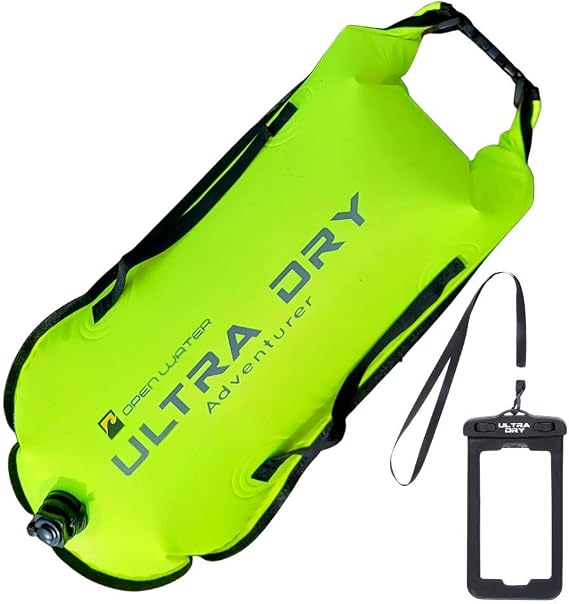Swim Buoy Tow Floats for Open Water Swimming Highly Visible Swim Float Dry Bag with Adjustable Waist Belt, Carry Strap, Waterproof Phone case Included with Tow Float for Triathlons 28l Green