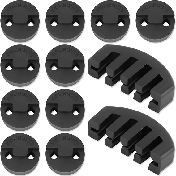 Rubber Violin Practice Mute Set, 10 Pack Round Tourte Style Mute for Violin and Small Viola & 2 Pack Claw Style 4/4 Violin Practice Mute,Ultra Practice Silencer(Black)