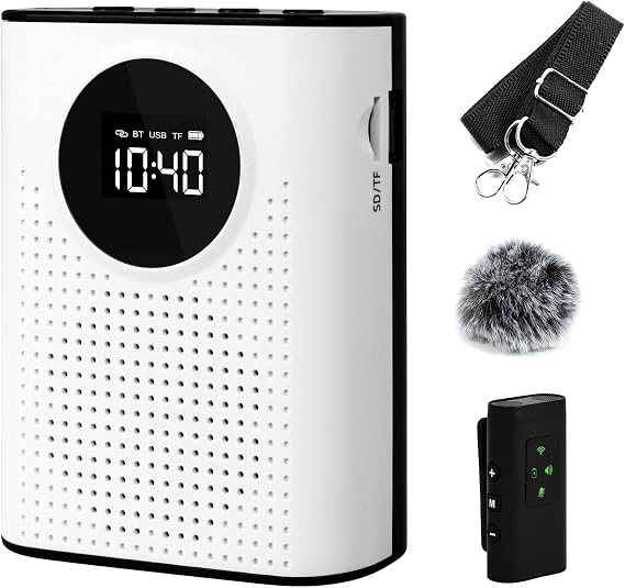 AURTEC Voice Amplifier with Magnetic Wireless Lavalier Microphone, Portable Amplifier with 2.4G Wireless Microphone, Supports Bluetooth, TF Card, USB Flash Drive and AUX Input