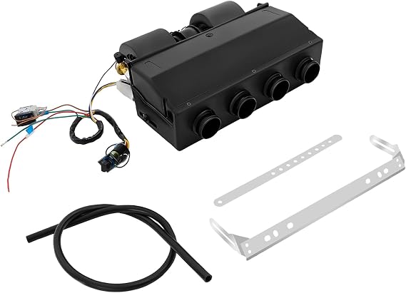 4-Port A/C Under Dash Evaporator, 3 Speed Air Flow Portable Electrical Thermostat Air Conditioner Evaporator Heater Cooler Assembly Unit with Heat and Cool Modes for Car and Truck