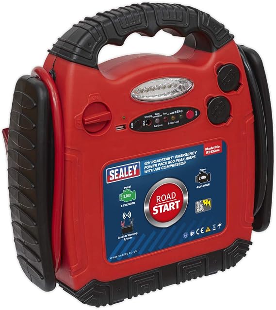 Sealey Rs132 Roadstart Emergency Power Pack & Air Compressor 12V 900 Peak Amps