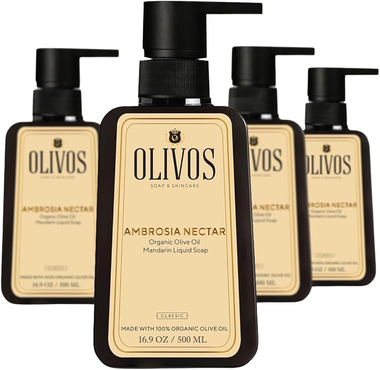Olivos Zeytinyağlı Mandalina Sıvı Sabun - Doğal ve Ferahlatıcı Koku, Paraben, SLS, Sülfat İçermez, 500ml (4X500 ML, Mandalina)