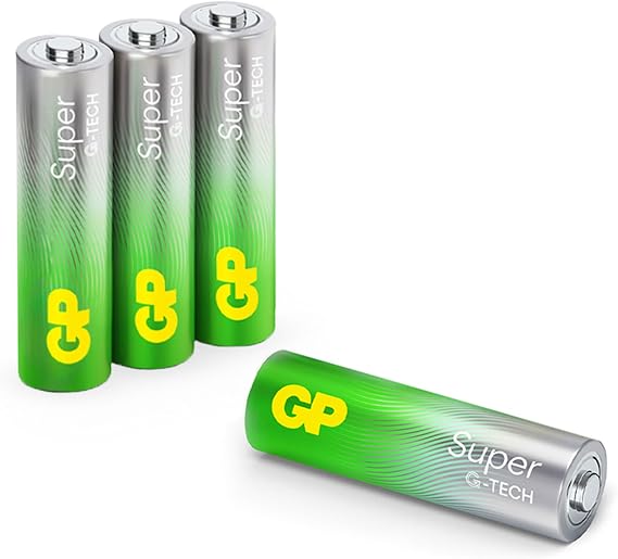 GP Super Alkaline Batteries AA 1.5 V, Ideal for Power Supply of Everyday Devices, G-TECH Longlife Technology, Pack of 4 AA Batteries