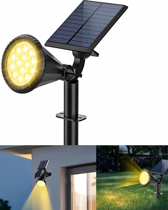 Forlife Daylight18 LED Spotlight Solar Powered Garden Lighting Lamp, Photocell, Spike Sconce, 18W Waterproof Outdoor Solar Lamp Suitable for Tree, Patio, Pool, Wall And Floor Installation 42CM [Energy Class A]