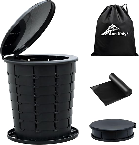 Ann Katy Upgrade XL Retractable Portable Toilet for Adults, Extra Large Portable Travel Floding Toilet, Camping Tall Toilets with Lid for Adults and Kids Compact Potty for Car,Hiking,Beach