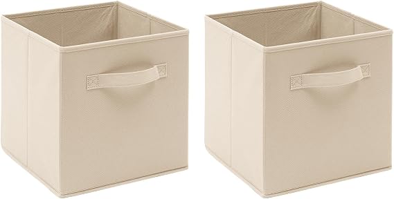Foldable Storage Cubes Boxes with Handle for Home Organization, Fabric Wardrobe Storage Box Organizer Basket Bins for Clothes Toys Towels, Collapsible&Durable (2, Beige)