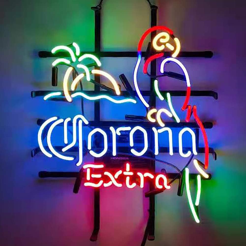 Beer Neon Signs Parrot Palm Tree Real Glass Beer Bar Pub Party Shop Store Room Home Wall Windows Display Handcraft Neon Light 19x15