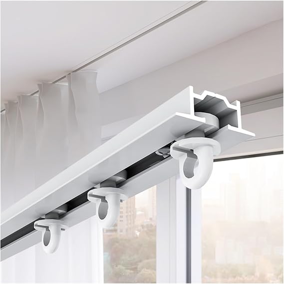 Heavy Duty Recessed Curtain Track for Ceiling Mount, Cuttable Straight Rail with Rollers, Ideal Room Dividers and Space Separation