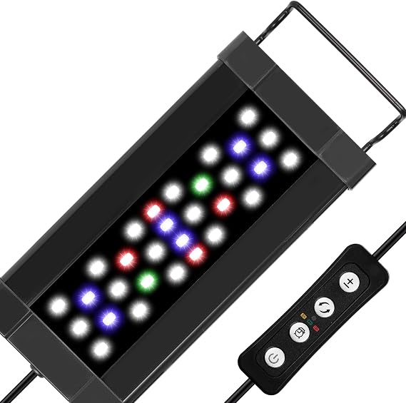 Fish Tank Light 8W Full Spectrum USB Aquarium Light with Timer, Adjustable Extendable Bracket for 30-45CM Aquarium [Energy Class F]