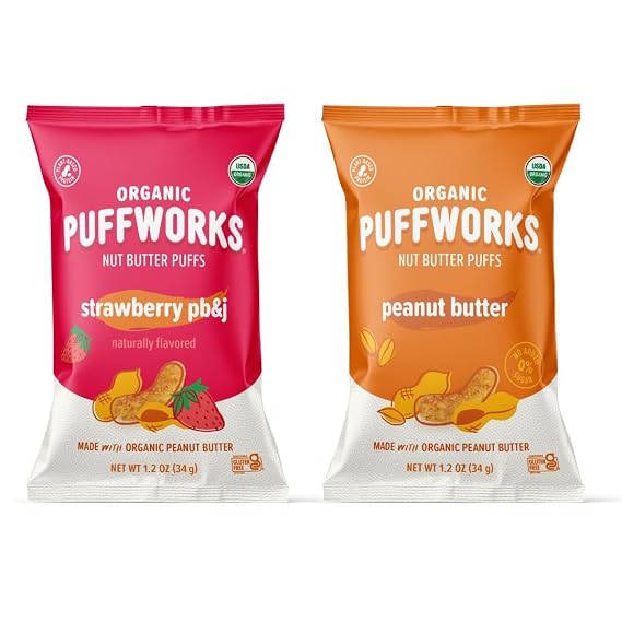 Puffworks Original and Strawberry PBJ Organic Peanut Butter Puffs