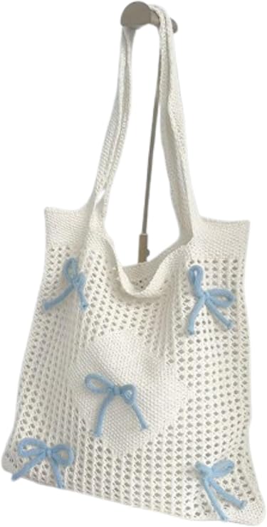 Heart Graphic Cute Tote Bags for Women Aesthetic Crochet Shoulder Handbags for Women Casual Beach
