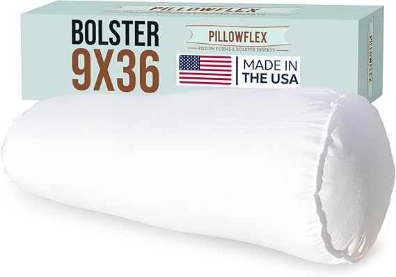 Pillowflex White Bolster Pillow Insert 9x36 in - Soft White Decorative Sham | Plush Polyester-filled Round Cushion with No-lump Fill, Clump-Resistant Fiber, Lint-Free, Odorless, Durable Poly-Cotton Shell