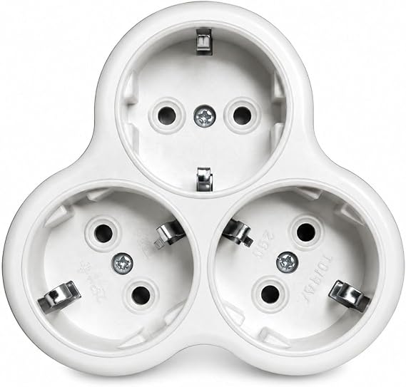 Golyat, Üçlü Topraklı Priz Çoğaltıcı Adaptör, Schuko Tipi,Üçlü Papatya,16A 250V, Beyaz