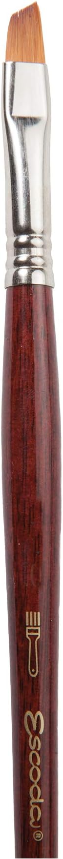 Escoda Art Products Escoda Prado Series Artist Watercolor & Acrylic Short Handle Angle Paint Brush, Size 12, Synthetic Sable