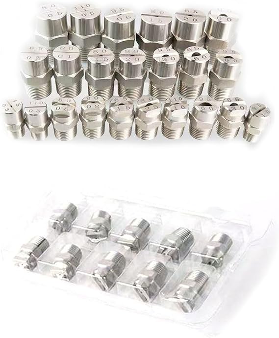1/8,1/4,Flat Fan Nozzle - 65/80/95/110 Degree Stainless Steel Flat Fan Spray Tip(5pcs) 1/8 External Thread 9.5mm (bore Diameter 1.8mm) 110