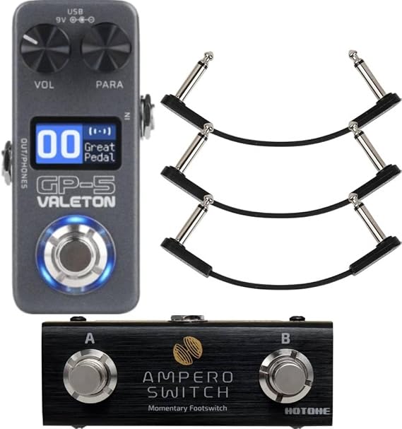 Valeton GP-5 Compact Multi-Effects Processor and Pedalzoo Flat Patch for Guitar Effects Pedals 3 Inch (3-pack) Bundle and Hotone Dual Footswitch Pedal Momentary 2-Way Pedal Foot Switch bundle