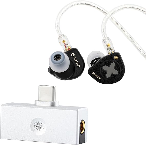 Linsoul SIMGOT EW300 1DD+1Planar+1PZT Hybrid Driver in Ear Monitor, Wired Earbuds IEM, Gaming Earbuds with Detachable Nozzles & Kiwi Ears Allegro Mini Portable IEM DAC, in Ear Monitor Amplifier