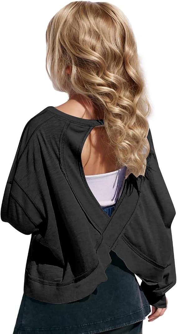 Spring Fall Tops for Kids Girls Motion Fashion Cute Crew Neck Long Sleeve Shirts Sports Casual Backless Tees