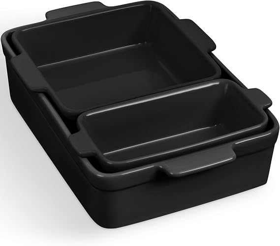 Best Choice Products 3-Piece Ceramic Bakeware Set, Stoneware Baking Dishes, Porcelain Casserole Bakeware Dishes, Serving Dishes - 9x12 Casserole, Loaf Pan, 8x8 Baking Dish - Black Licorice