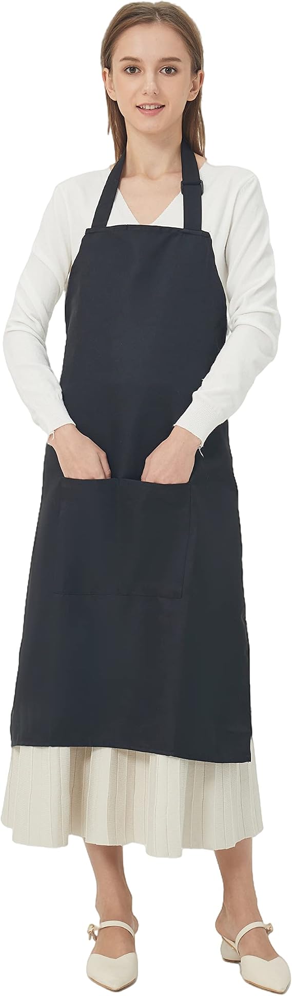 URED Adjustable Bib Aprons For Women With Pockets Black Chef Apron Thicken Long Aprons Cooking Apron For Men Gift