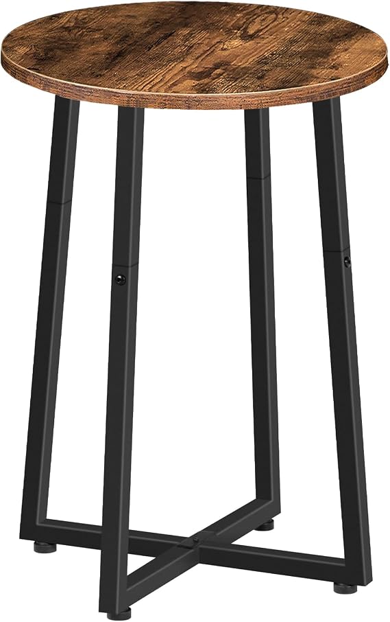 HOOBRO Side Table, Round Small Table, Small Bedside Table, Coffee Table with Metal Frame, Industrial Round Sofa Tables Hallway for Living Room, Sturdy,Rustic Brown EBF95BZ01