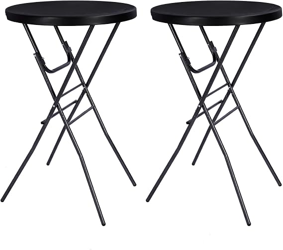 Byliable 28in Folding Cocktail Table, Round Bar Height Table, Black 2-Pack