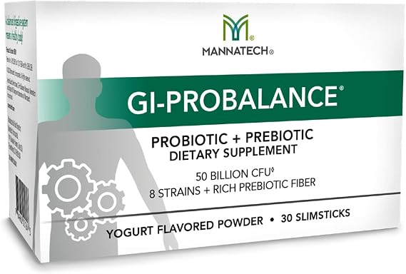 Mannatech - GI-ProBalance - Yogurt Flavor - 30 Slimsticks | Contains 50 Billion CFU, 8 Probiotic Strains, Prebiotic Fiber, MannaBiotic Blend, Supports Gut Health, Powder Formula