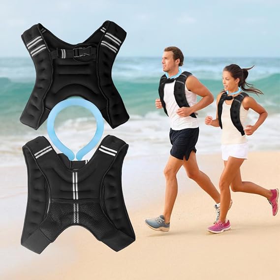 Weighted Vest for Women Men & Neck CoolingTube 2 pcs - Weighted Vest Woman,6.6 Lbs (3kg) with Reflective Stripe Adjustable Safety Buckle