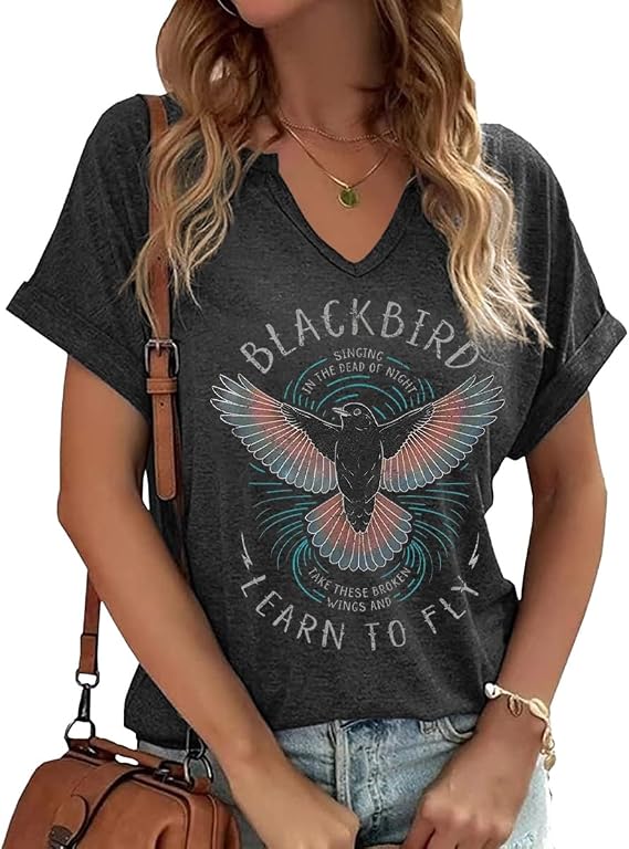 Vintage Rock Band T Shirt for Women Fashion Musical Tees Casual Sexy Notched V-Neck T Shirts Country Music Short Sleeve Tees...