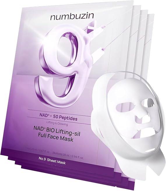 No.9+ NAD+ Bio Lifting Full Face Mask 4'lü-Peptid ve Kolajenli İki Parçalı Yüz Şekillendirici Maske