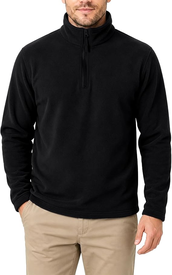 Men's Quarter Zip Polar Fleece Jacket Mock Neck Warm Long-Sleeve Pullover