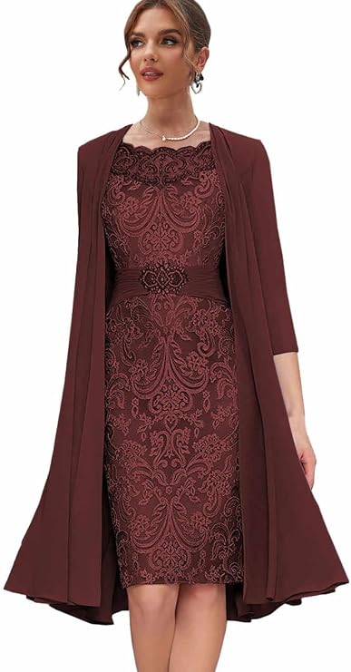 Lace Mother of The Bride Dresses for Wedding Short Formal Dress with Jacket