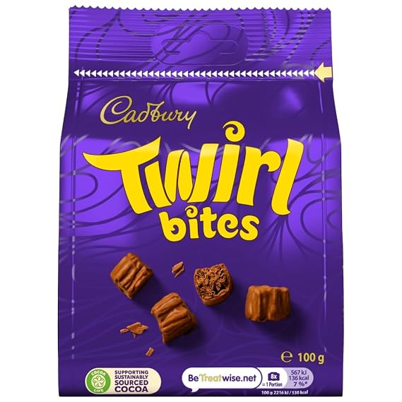 Cadbury Milk Chocolate Twirl Bites, Sharing Bag, Bite Size Treats, 100 g (Pack of 1)