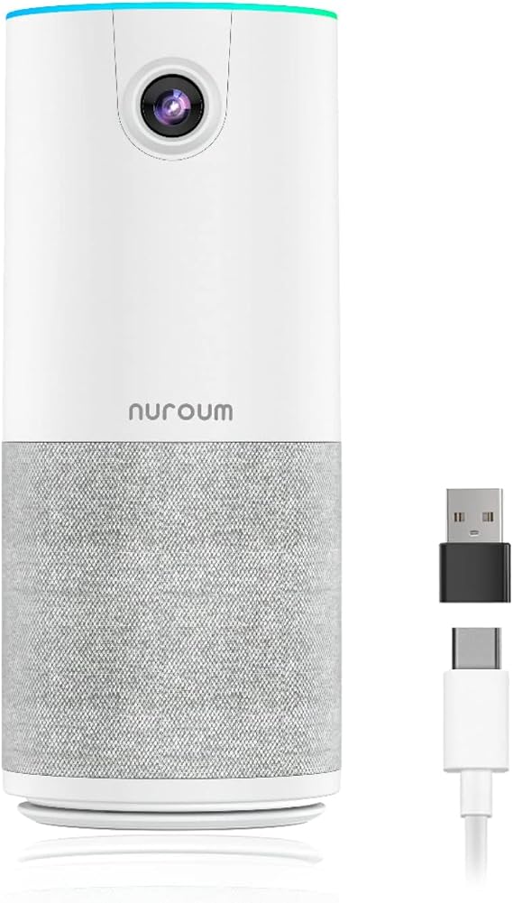 NUROUM C10 1080P Conference Webcam with Microphone Speaker, Portable | 4 Noise Cancelling MEMS Mics, 2MP CMOS Sensor, 90 FOV, 10ft Voice Pickup, Plug and Play, Broad Compatibility
