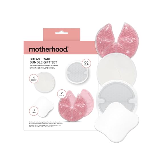 Motherhood Maternity Breastfeeding Essentials Kit New Mom Gift Set with Nipple Pads, Nursing Pads & Breast Therapy Packs, Postpartum Care Bundle for Pumping & Nursing