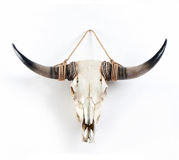 Faux Bull Cow Skull Long Horn Cow Skull Wall Hanging Skull Resin Wall Sculpture Handmade Farmhouse Decor(37"*24"*7", Brown)
